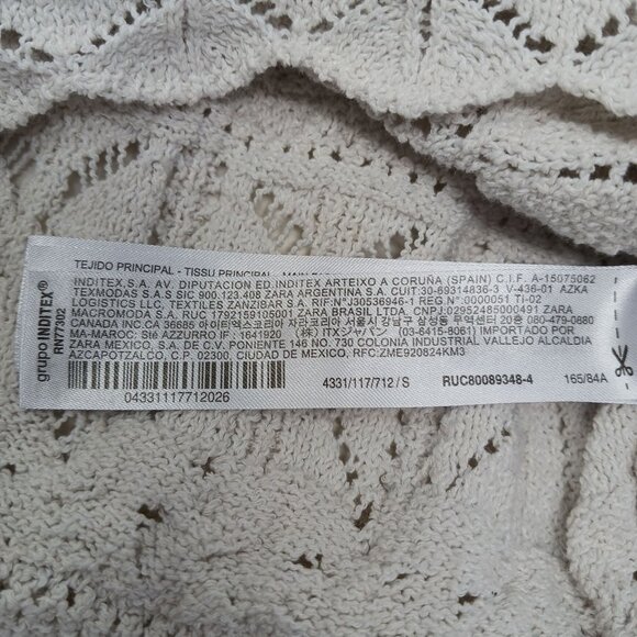 Zara Pointelle Ruffled Knit Top Sweater Size Small Ecru Cream Lace Trim Coquette - Picture 9 of 12